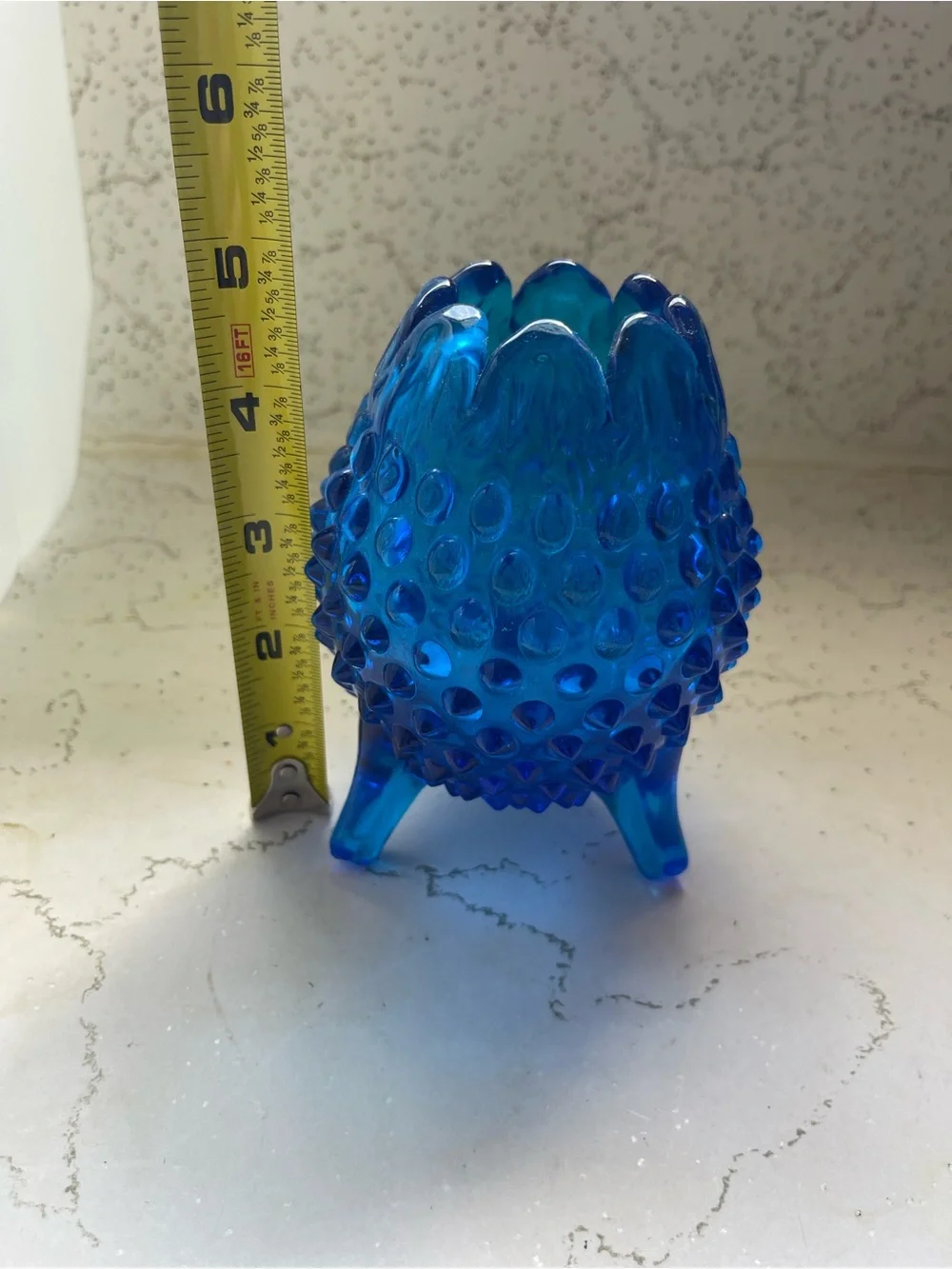 Vintage Fenton Cobalt Blue Hobnail Glass Three-Leg Vase